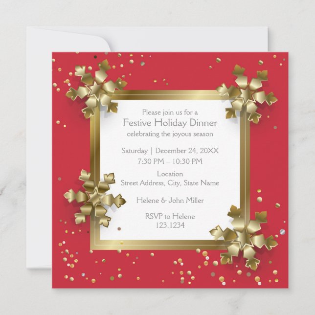 Holiday Christmas gold snowflakes Invitation (Front)