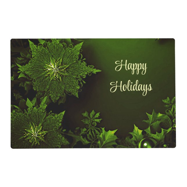 Holiday Christmas Green Floral Paper Placemat (Back)