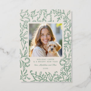 Holiday Christmas Hand-Drawn Botanical Frame Photo Letterpress Photo Cards