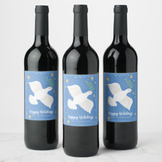 Holiday Christmas Hanukkah Dove Wine Label