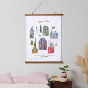 Holiday Christmas Houses Hanging Tapestry