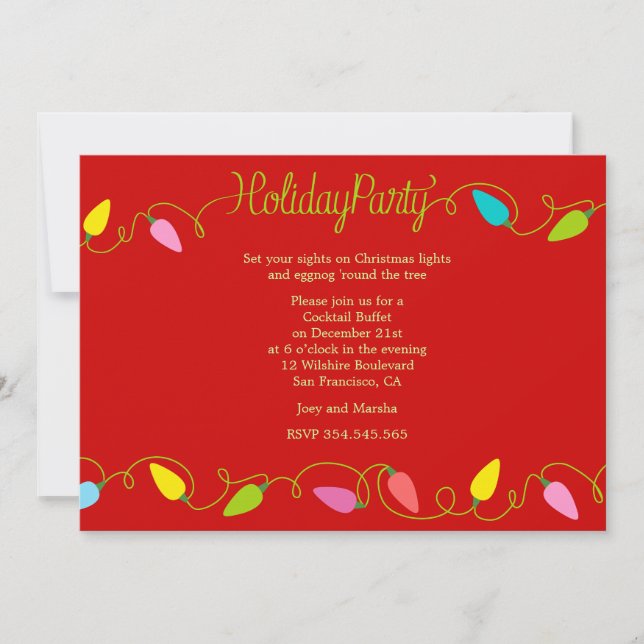 Holiday Christmas Lights Buffet Party Invites (Front)