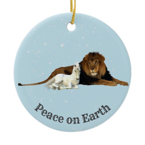 Holiday Christmas Lion Baby Unicorn Foal Ceramic Ornament