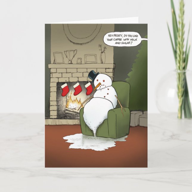 Holiday Christmas Melting Snowman Greeting Card (Front)