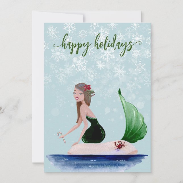 Holiday Christmas Mermaid Green Card (Front)