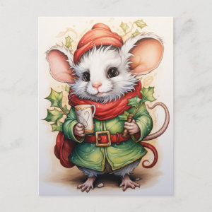 Holiday Christmas Mouse with hollies