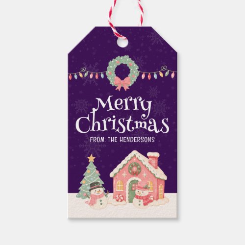 Holiday Christmas Night Family Name Snowman Gift Tags