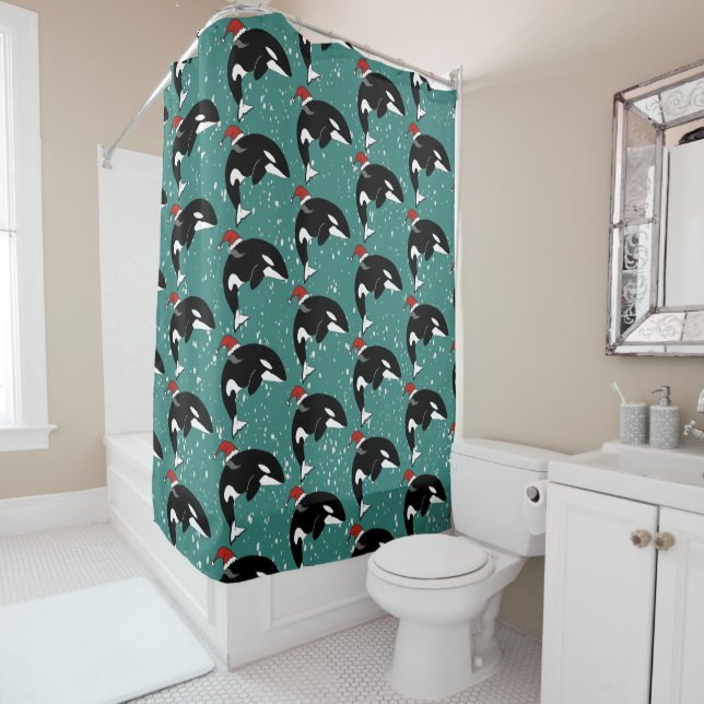 Holiday Christmas Orca Killer Whale Shower Curtain (In Situ)