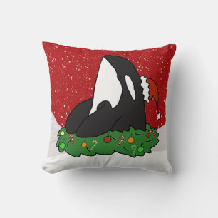 Holiday Christmas Orca Killer Whale Throw Pillow