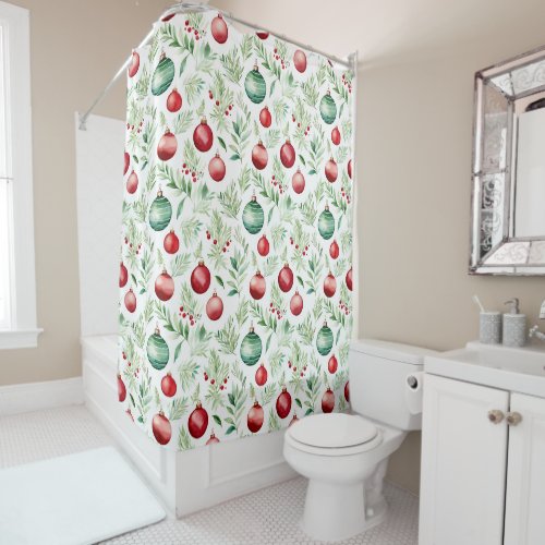Holiday Christmas Ornament Shower Curtain