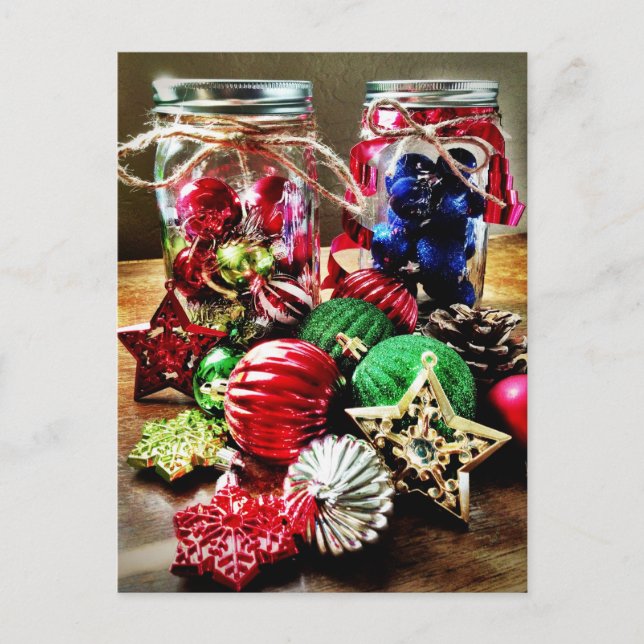 Holiday Christmas Ornaments Mason Jars Postcards (Front)