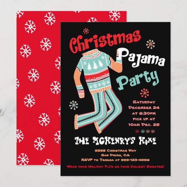 Holiday Christmas Pajama Party Invitation (Front/Back)