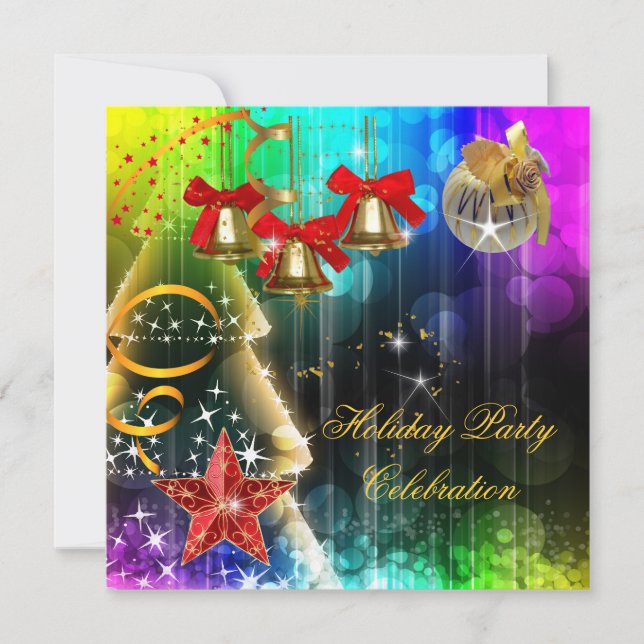Holiday Christmas Party Colorful Glitter Invitation (Front)