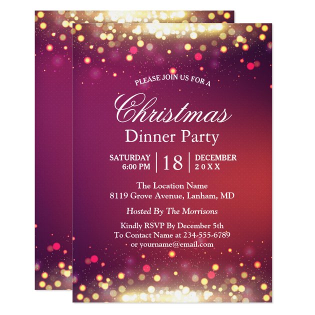 Holiday Christmas Party Glitter Gold Bokeh Lights Invitation