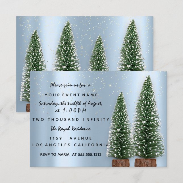 Holiday Christmas Party Invitation Blue Dinner Lux (Front/Back)