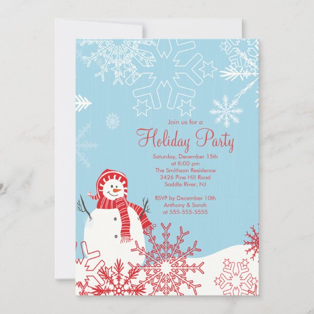 Holiday Christmas Party Invitation SNOWMAN CUTE (Front)
