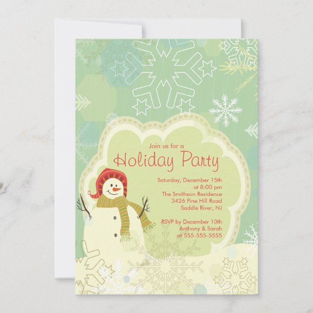 Holiday Christmas Party Invitation SNOWMAN CUTE (Front)