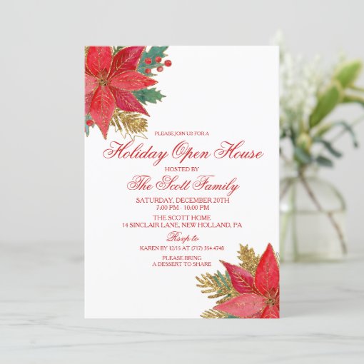 Holiday Christmas Party Poinsettia Invitation | Zazzle