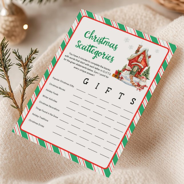 Holiday Christmas Party Scattegories Game Card (Christmas Party Games)