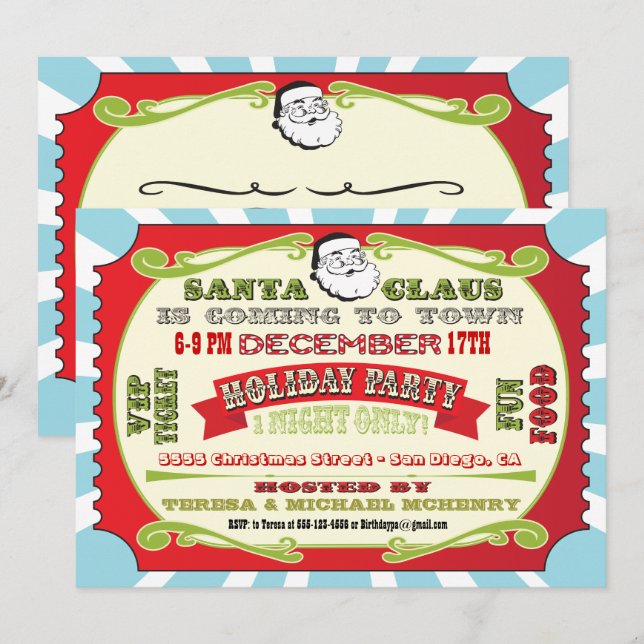 Holiday Christmas Party Ticket Invitation (Front/Back)