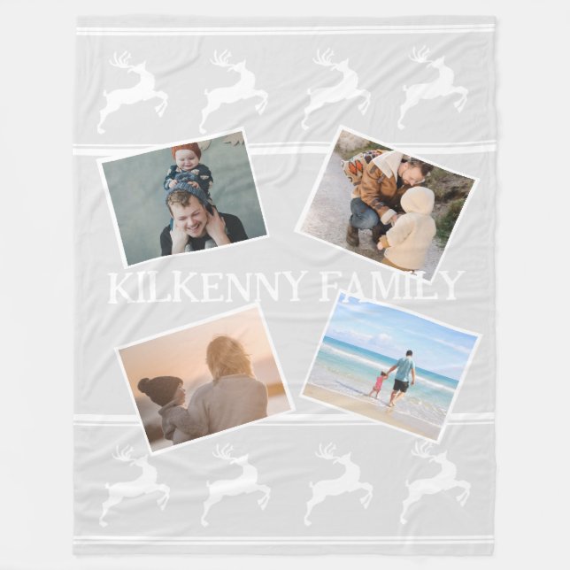 Holiday Christmas photo custom reindeer gray Fleece Blanket (Front)
