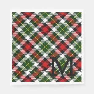 Holiday Christmas Plaid Family Monogram Initial Napkins