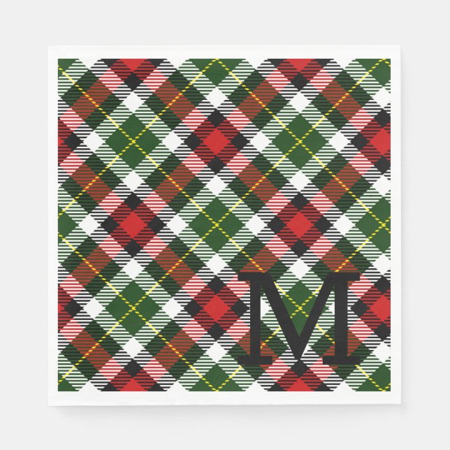 Holiday Christmas Plaid Family Monogram Initial Napkins (Front)