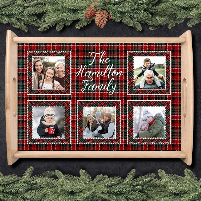 Holiday Christmas Plaid Family Photo Collage Serving Tray (Holiday Christmas Plaid Family Photo Collage Serving Tray)