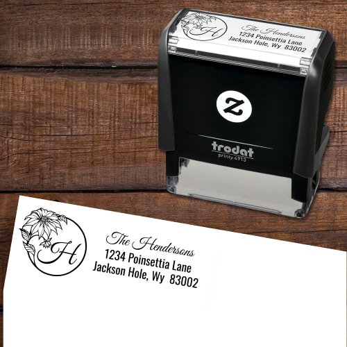 Holiday Christmas Poinsettia Custom Address Self_inking Stamp