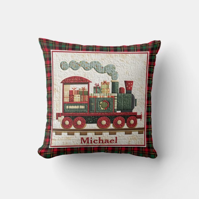 Holiday Christmas Quilted Train I Kids Gifts Throw Pillow (Front)