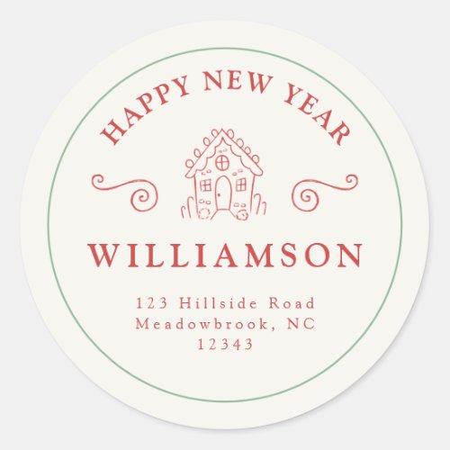 Holiday Christmas Red Gingerbread Return Address Classic Round Sticker