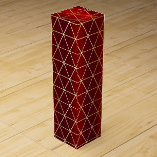 HOLIDAY CHRISTMAS RED & GOLD TRIANGLE PATTERNS WINE BOX