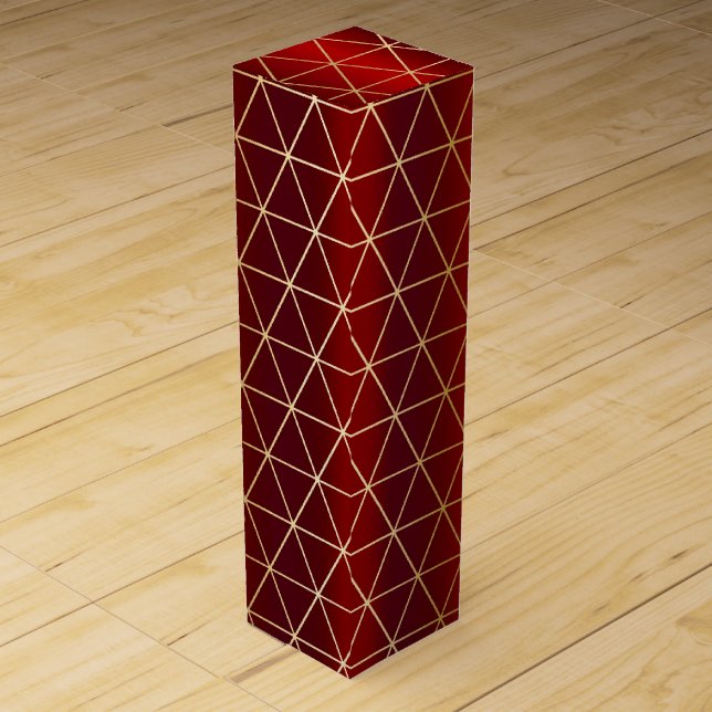HOLIDAY CHRISTMAS RED & GOLD TRIANGLE PATTERNS WINE BOX (Front)