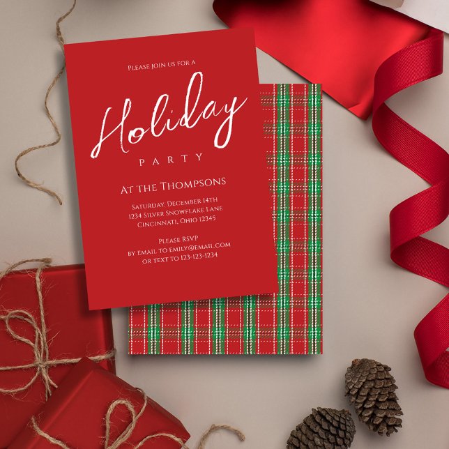 Holiday Christmas Red Green Classic Plaid Pattern  Invitation (Holiday party simple red and green plaid pattern party invitation. )