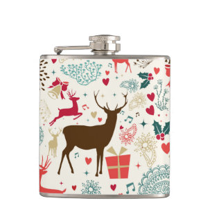 Holiday Christmas Reindeer Snowflake Flask
