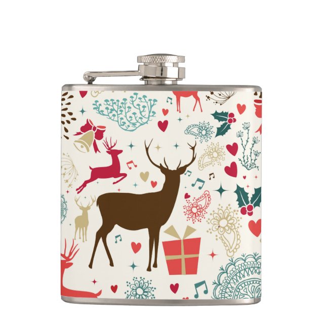 Holiday Christmas Reindeer Snowflake Flask (Front)