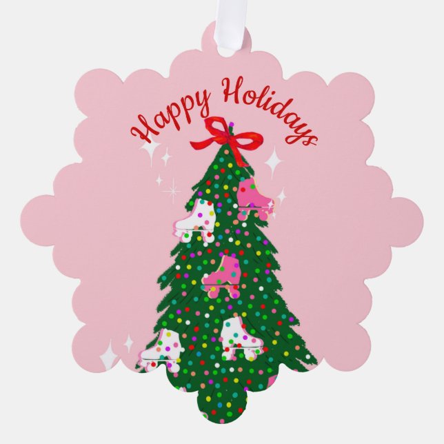 Holiday Christmas Roller Skating Xmas Skate  Ornament Card (Front)