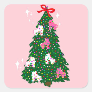 Holiday Christmas Roller Skating Xmas Skate  Square Sticker