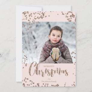 Holiday Christmas Rose Gold Glitter Photo Card