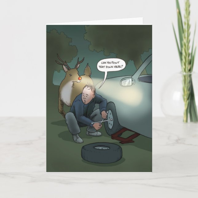 Holiday Christmas Rudolph Flat Tire Greeting Card (Front)
