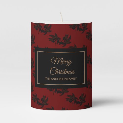 Holiday Christmas rustic brown poinsettia red Pillar Candle