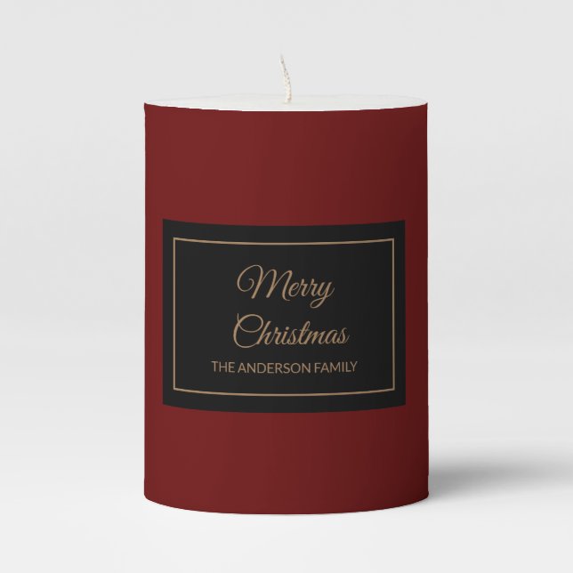 Holiday Christmas rustic solid red Pillar Candle (Front)
