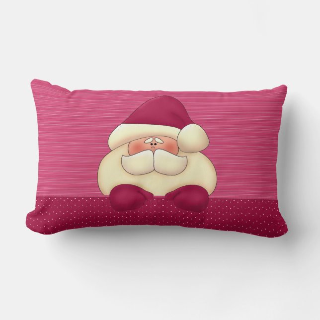 Holiday Christmas Santa in Pink Lumbar Pillow (Front)