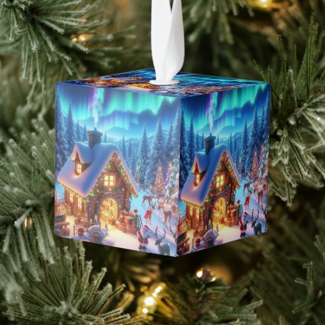 Holiday Christmas Santa Love Cube Ornament (Tree)