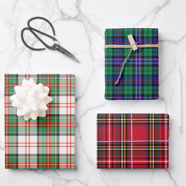 Holiday Christmas Scottish Tartan Plaid Assorted Wrapping Paper Sheets (Front)