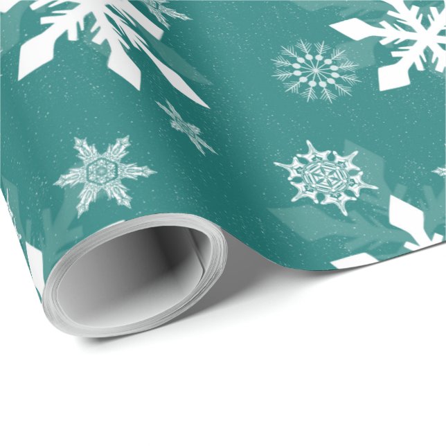 Holiday Christmas Snowflake Teal Wrapping Paper (Roll Corner)