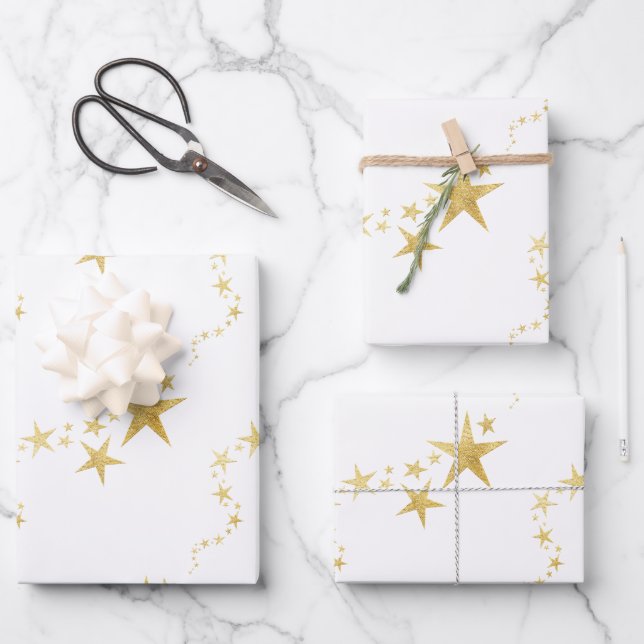 Holiday Christmas sparkle white gold Wrapping Pape Paper Sheets (Front)