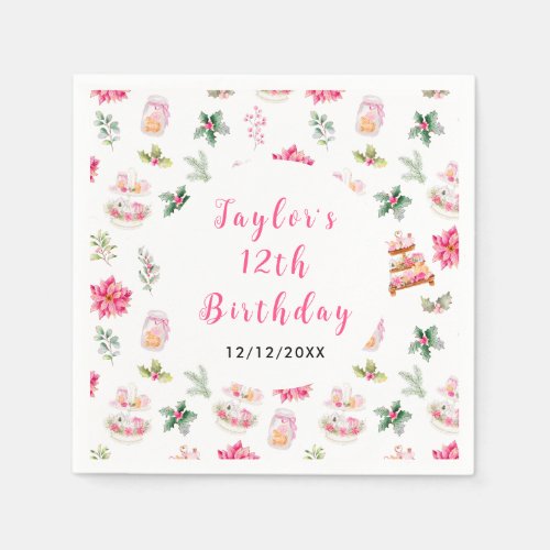 Holiday Christmas Tea Birthday Party Pink Napkins