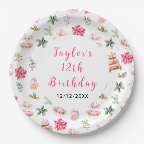 Holiday Christmas Tea Birthday Party Pink Paper Plates