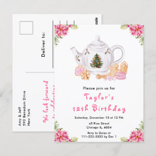 Holiday Christmas Tea Birthday Party Pink Postcard